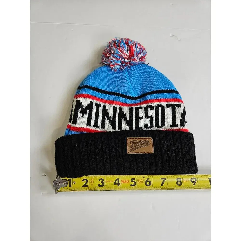 Minnesota Twins Pompom Beanie Hat Mens Blue Red OS Cuff Knitted Caribou Coffee - Picture 3 of 4
